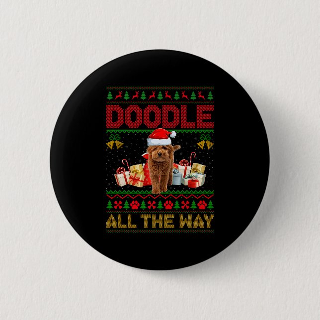 Goldendoodle Dog Ugly Christmas Sweaters Pet Dog L Button (Vorderseite)