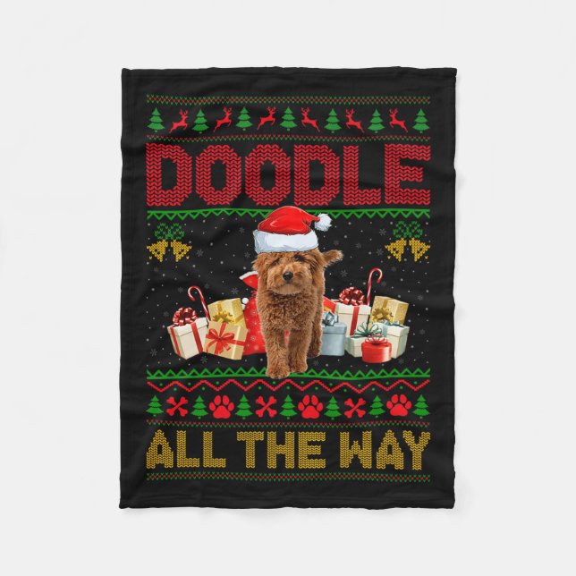 Goldendoodle Dog Ugly Christmas Sweaters Pet Dog L Fleecedecke (Vorderseite)