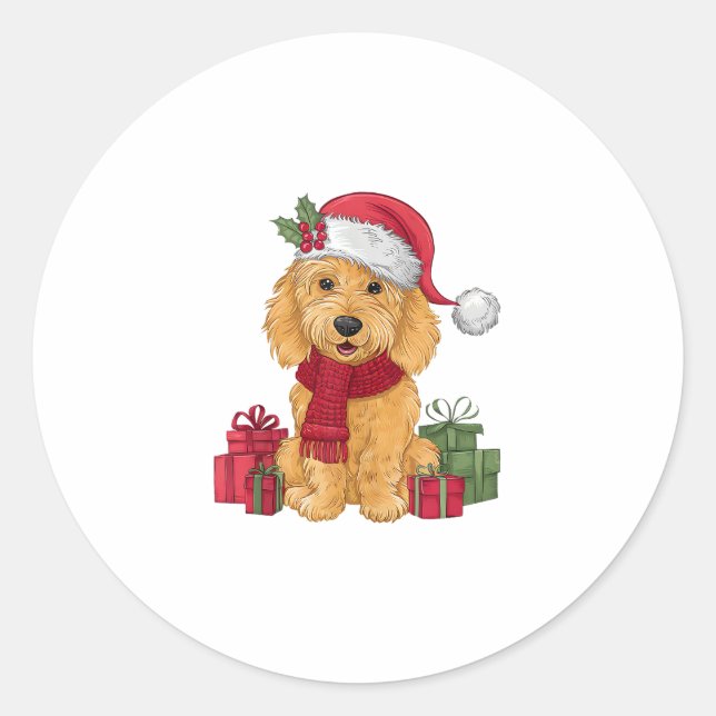 Goldendoodle Dog WeihnachtsOutfits Weihnachtsmannm Runder Aufkleber (Vorderseite)