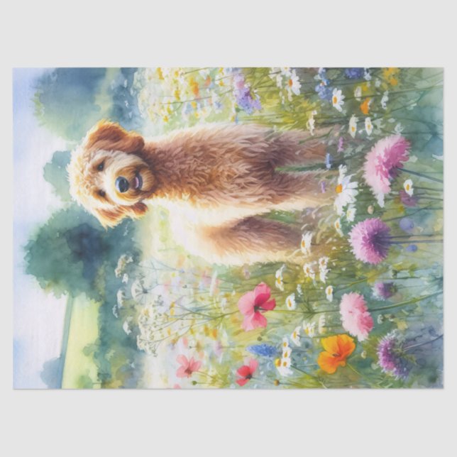 Goldendoodle-Doodle-Wildblumen Decoupage Seidenpapier (Vorderseite)