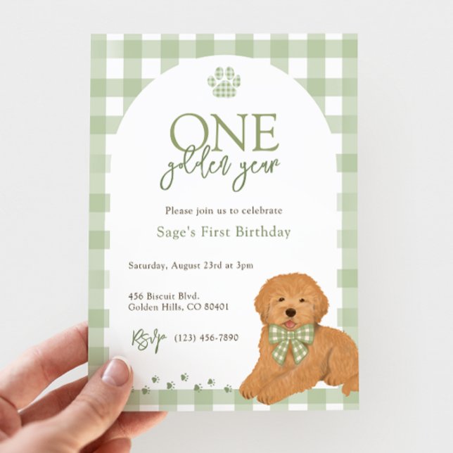 Goldendoodle First Birthday Party Green  Einladung (Von Creator hochgeladen)