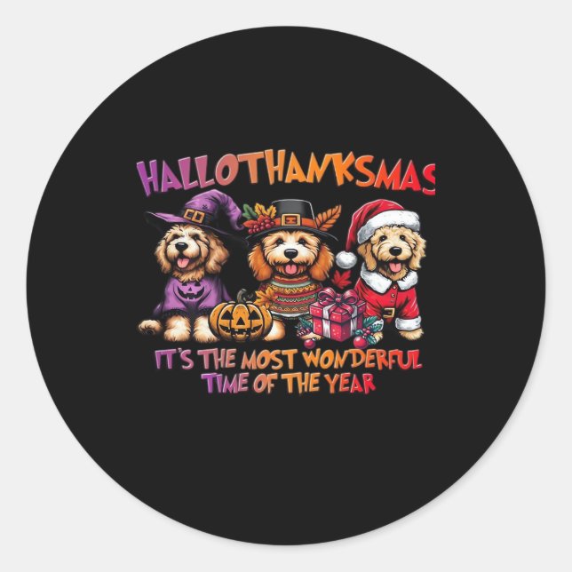 Goldendoodle Halloween Erntedank Weihnachtsklas Runder Aufkleber (Vorderseite)