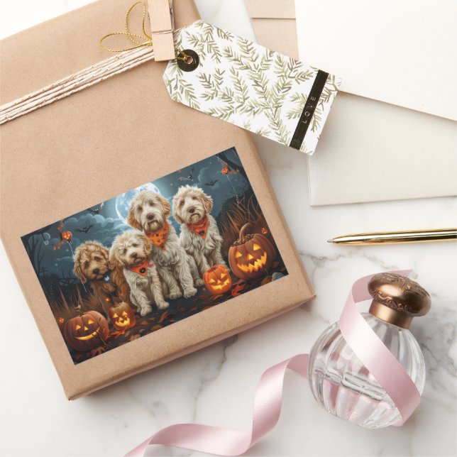Goldendoodle Halloween Spooky Rechteckiger Aufkleber (Schenken)