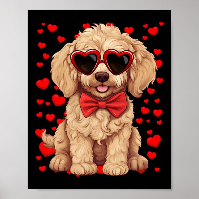 Goldendoodle Herz Sungles Fliege Valentinstag Poster (Vorne)