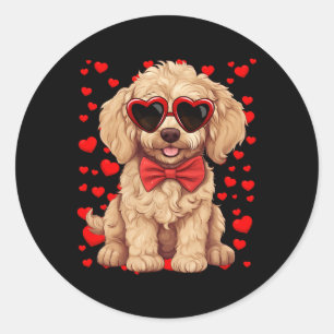 Goldendoodle Herz Sungles Fliege Valentinstag Runder Aufkleber