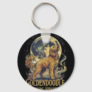 Goldendoodle heult zum Mond Vintage-Hundekunst Schlüsselanhänger