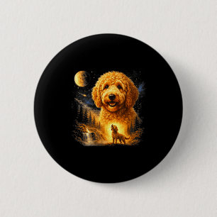 Goldendoodle heult zum Mond vintage mystisch Button