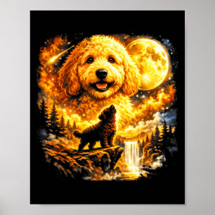Goldendoodle Heult Zum Mond Vintage Mystisch Poster