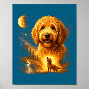 Goldendoodle heult zum Mond vintage mystisch Poster