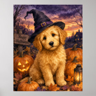 Goldendoodle Hexenhut Kürbis Poster