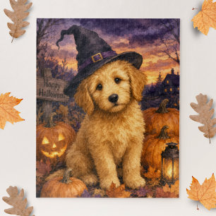 Goldendoodle Hexenhut Kürbis Puzzle