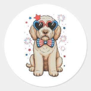 Goldendoodle Hund 250. Jubiläum Patriotisch Runder Aufkleber