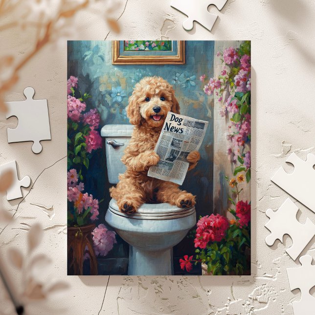 Goldendoodle Hund auf der Toilette Funny Puzzle (Doodle on Toilet)