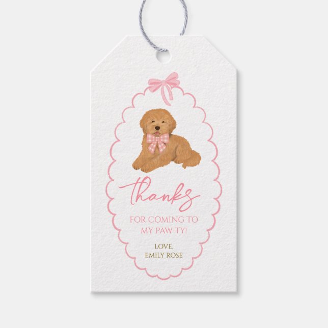 Goldendoodle-Hund Geburtstagsfeier Rosa Geschenkanhänger (Vorderseite)