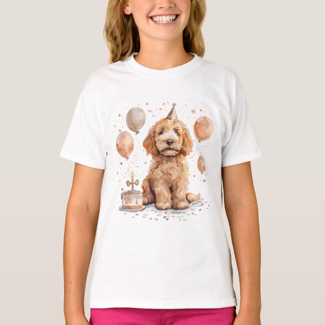 Goldendoodle Hund Geburtstagskuchen T-Shirt (Vorderseite)