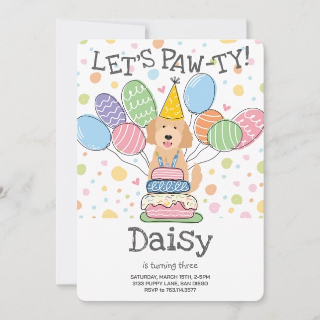 Goldendoodle Hund Geburtstagsparty Einladung (Vorderseite)