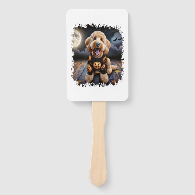 Goldendoodle Hund Halloween Fächer (Vorderseite)