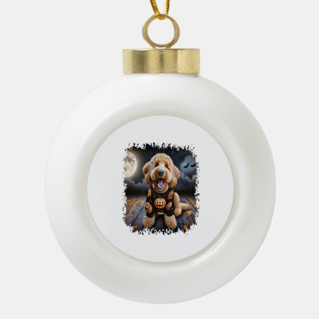 Goldendoodle Hund Halloween Keramik Kugel-Ornament (Vorderseite)