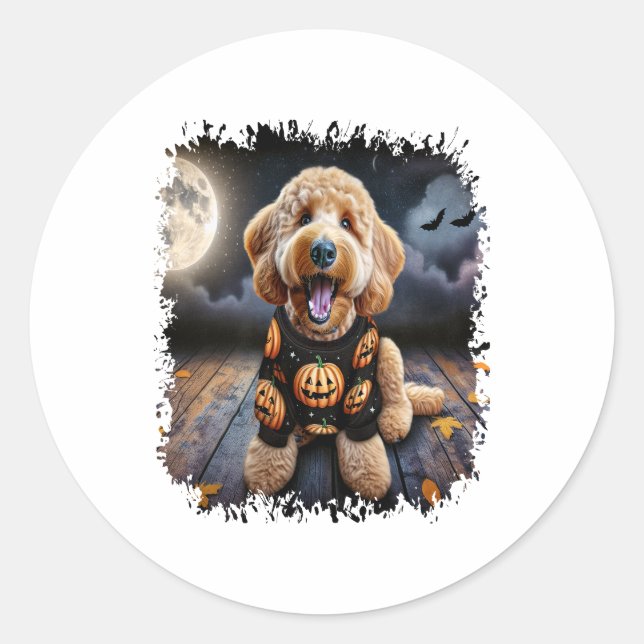 Goldendoodle Hund Halloween Runder Aufkleber (Vorderseite)
