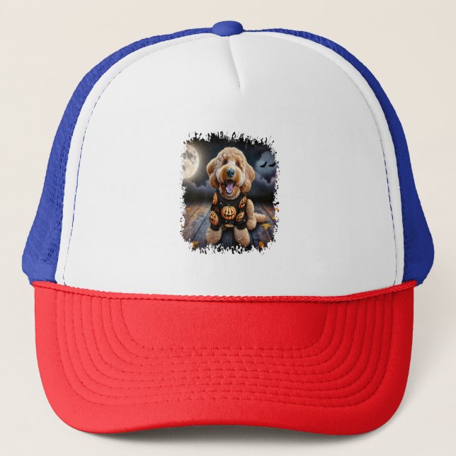 Goldendoodle Hund Halloween Truckerkappe (Vorderseite)