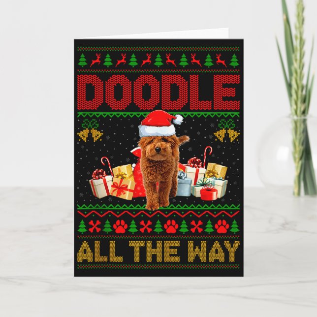 Goldendoodle Hund hässliche Weihnachtspullover Hau Karte (Vorderseite)