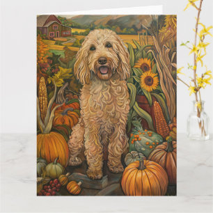 Goldendoodle Hund Herbst Ernte Erntedank Karte