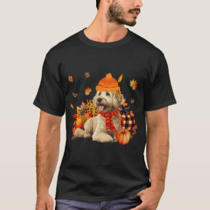 Goldendoodle Hund Herbst Schal Leopard Kürbisse He T-Shirt