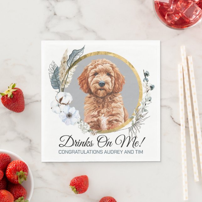Goldendoodle Hund Hochzeit Napkins mit Hund-Foto Serviette (Beispiel)