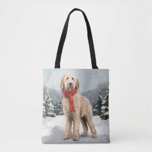 Goldendoodle Hund im Schnee Weihnachten