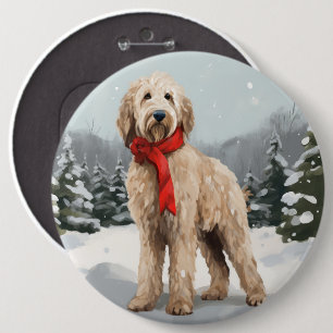 Goldendoodle Hund im Schnee Weihnachten Button