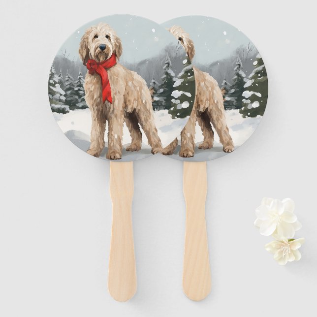 Goldendoodle Hund im Schnee Weihnachten Fächer (Vorne und Hinten)