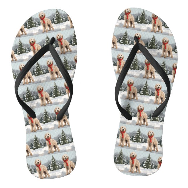 Goldendoodle Hund im Schnee Weihnachten Flip Flops (Fußbett)