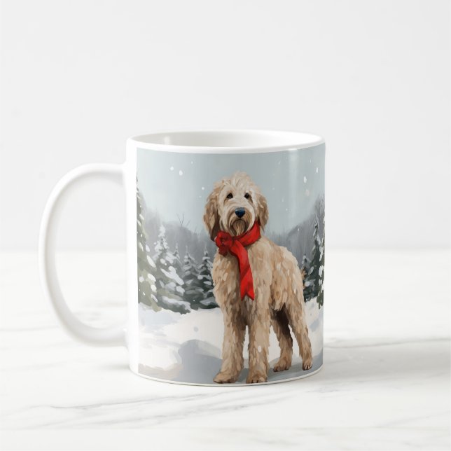 Goldendoodle Hund im Schnee Weihnachten Kaffeetasse (Links)
