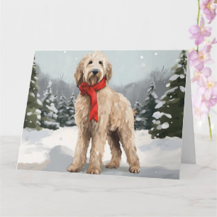 Goldendoodle Hund im Schnee Weihnachten Karte