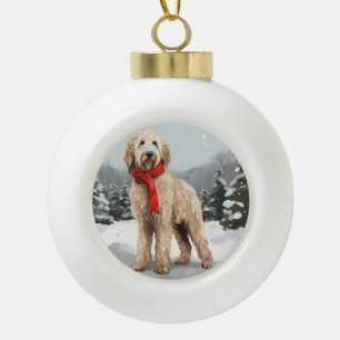 Goldendoodle Hund im Schnee Weihnachten Keramik Kugel-Ornament