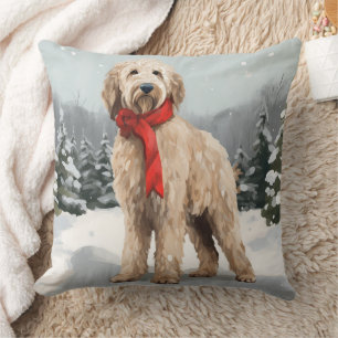 Goldendoodle Hund im Schnee Weihnachten Kissen