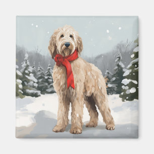 Goldendoodle Hund im Schnee Weihnachten Magnet