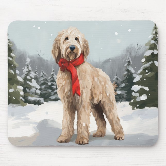 Goldendoodle Hund im Schnee Weihnachten Mousepad (Vorne)