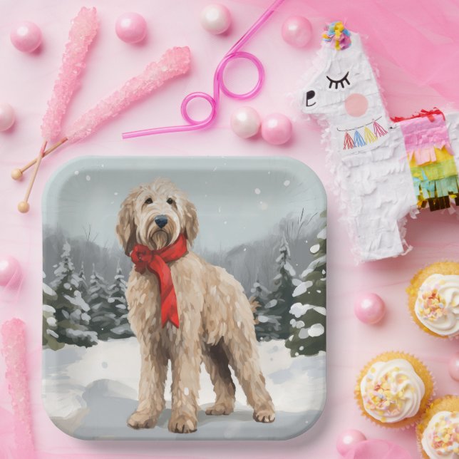 Goldendoodle Hund im Schnee Weihnachten Pappteller (Party)