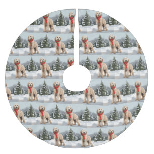 Goldendoodle Hund im Schnee Weihnachten Polyester Weihnachtsbaumdecke