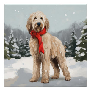 Goldendoodle-Hund im Schnee Weihnachten Poster