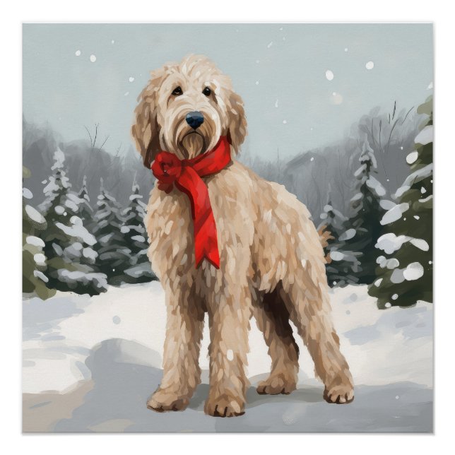 Goldendoodle Hund im Schnee Weihnachten Poster (Vorderseite)