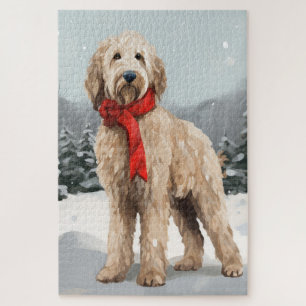 Goldendoodle Hund im Schnee Weihnachten Puzzle
