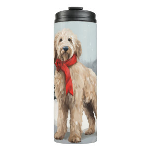 Goldendoodle Hund im Schnee Weihnachten Thermosbecher