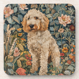 Goldendoodle-Hund im William-Morris-Stil-Garten Getränkeuntersetzer