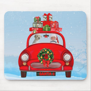 Goldendoodle Hund in Auto mit dem Weihnachtsmann Mousepad