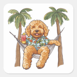 Goldendoodle-Hund in hawaiianischem Oberteil Quadratischer Aufkleber
