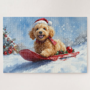 Goldendoodle Hund in Sledge Let it Schnee Weihnach Puzzle