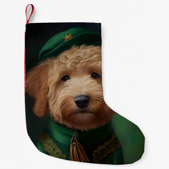 Goldendoodle Hund in St. Patrick's Day Dress Kleiner Weihnachtsstrumpf (Vorderseite)