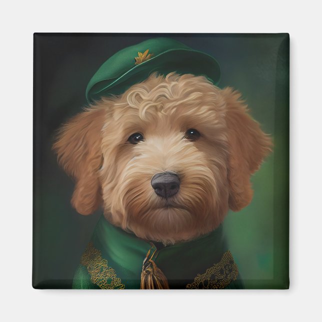 Goldendoodle Hund in St. Patrick's Day Dress Magnet (Vorne)